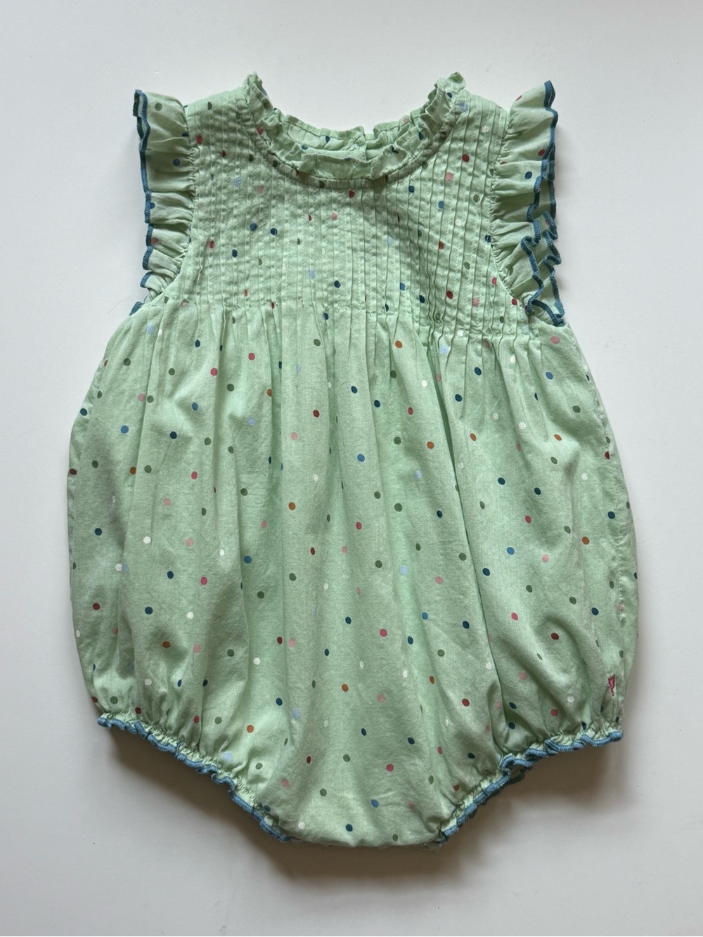 Pink Chicken Baby Girls Jaipur Bubble Romper, Pastel Green Polka Dot - 18/24M